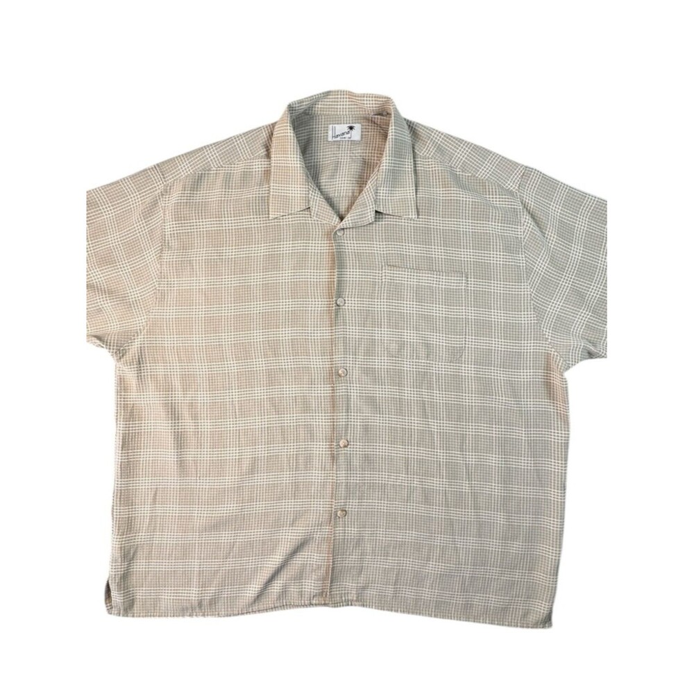 Havana Shirt Co Beige Plaid Camp Shirt 3X Short Sleeve Pocket Button Up
